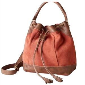 SUNDANCE Suede & Leather Orange Brown Bucket Bag Rust Distressed